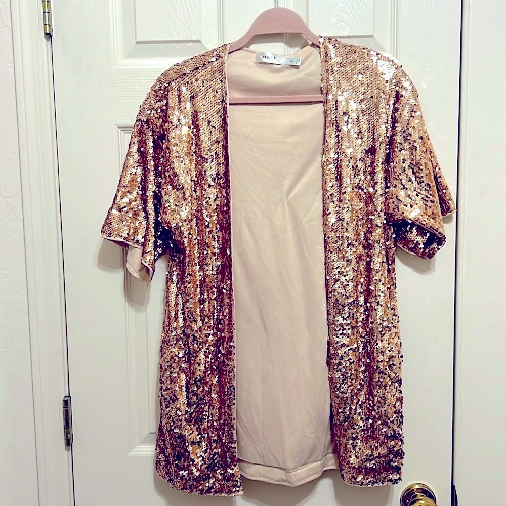 Rose Gold/Gold - Short Sleeve sequin Cardigan